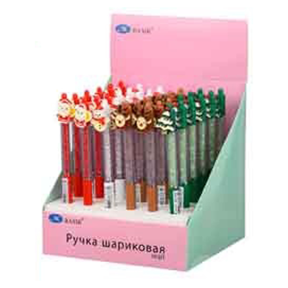 Ручка шариковая, автоматическая, Basir, синие чернила, серия "Новогодние", цветной корпус со стразами и подвеской, 36 шт