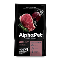 Сухой корм ALPHAPET Superpremium для взрослых собак крупных пород с говядиной и потрошками - 12 кг
