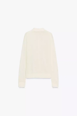 ZARA ОДНОТОННОЕ ТРИКОТАЖНОЕ ПОЛО, ЭКРЮ
