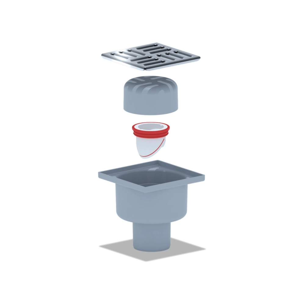 Трап СУХОЙ TQ5202 верт. спуском 50, нерж. реш. 100х100 (АНИ пласт)