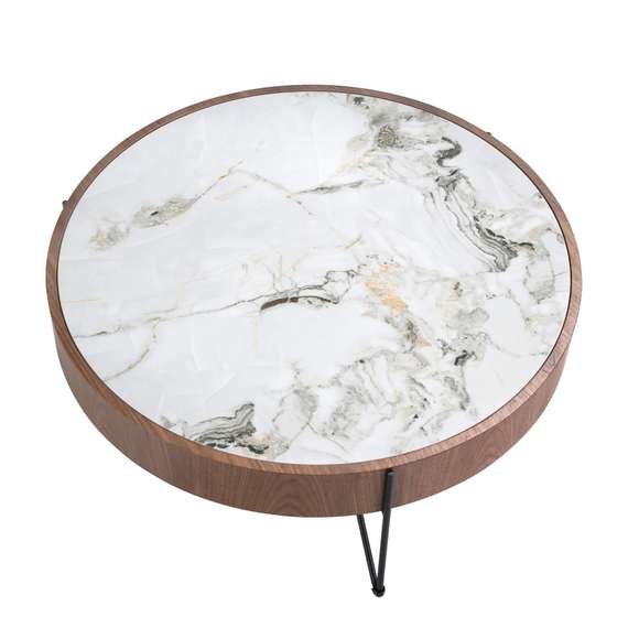 Круглый журнальный столик 2138/MH2303A из ореха и мраморной керамики