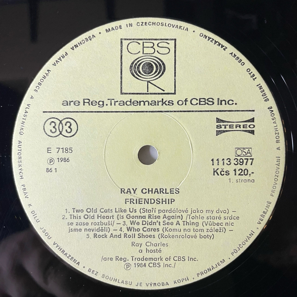 Винтажная виниловая пластинка LP Ray Charles Friendship (Чехословакия 1986) Two Old Cats Like Us