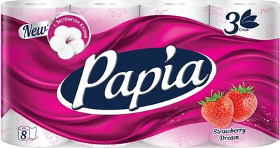 Т/бумага PAPIA 3-х сл,Клубничная мечта 8 шт,