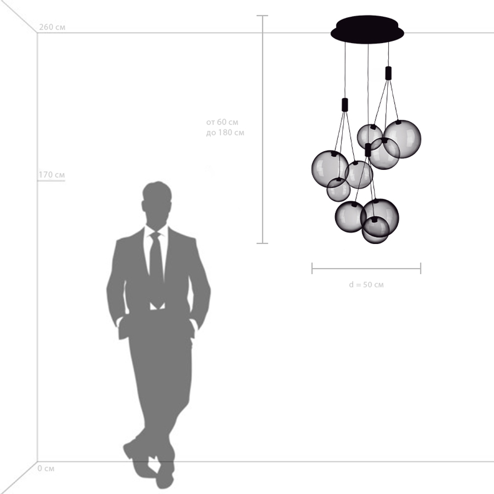 801090 Люстра SFERETTA LED 9х1,35W 600LM КОФЕЙНЫЙ/ПРОЗРАЧНЫЙ 3000K