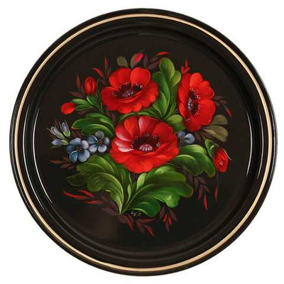 Жостовский поднос декоративный, размер 22 см (A5), металлический