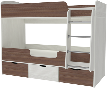 Кровать двухъярусная КарИВи Малыш Двойняшка 80х180 Белое Дерево Бодего Темный