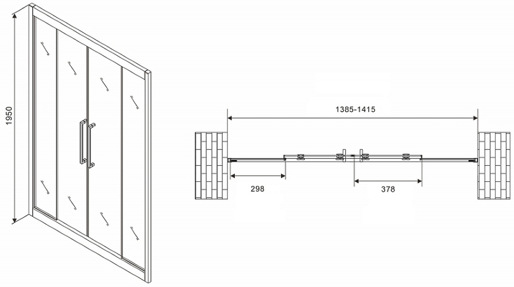 Душевая дверь Abber Schwarzer Diamant 140 AG33140H профиль Хром стекло прозрачное