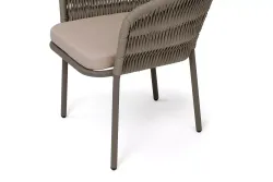 "Бордо" стул плетеный из роупа (колос), каркас алюминий бежево-серый (RAL7006) муар, роуп серо-коричневый 23мм, ткань Mossle бежевая
