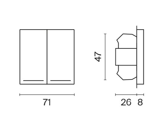 Выключатель встраиваемый VOLTUM S70 двухклавишный с подсветкой 10А, (графит)