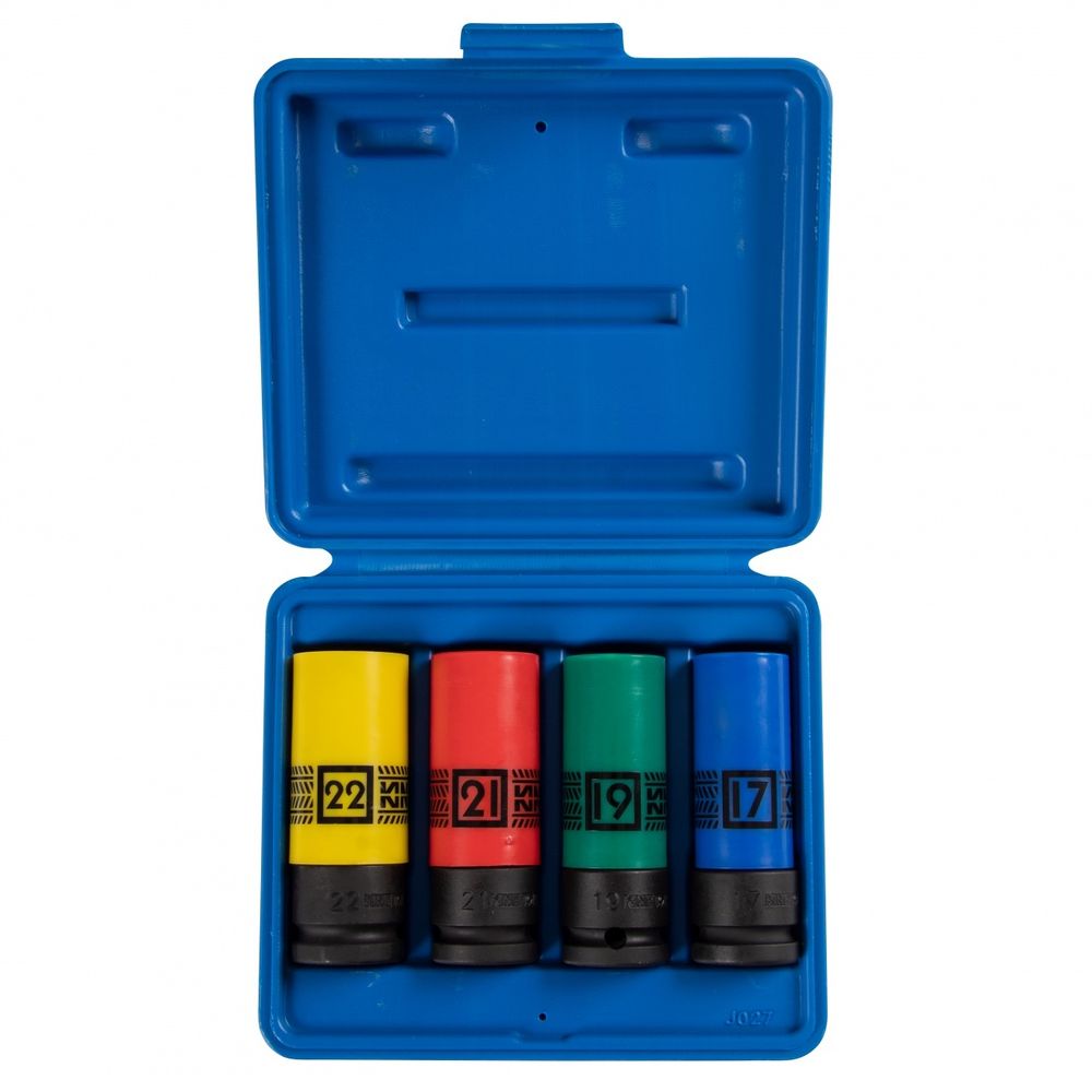 KING TONY (44904MP02) Набор глубоких ударных торцевых головок 1/2", шестигранные, 17, 19, 21, 22 мм