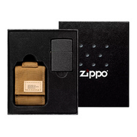 Набор Zippo в подарочной коробке (чёрная зажигалка Black Crackle и коричневый нейлоновый чехол)