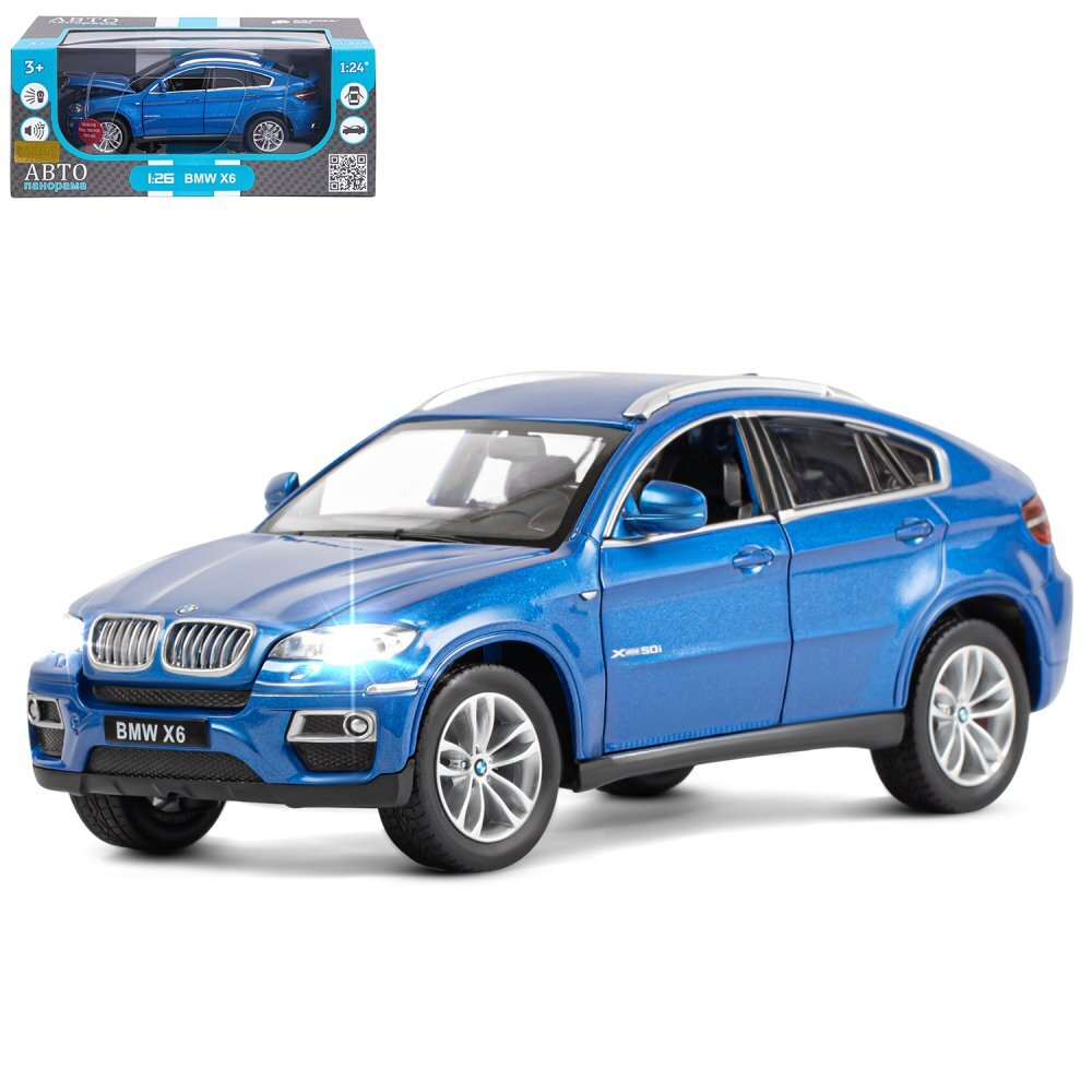 Модель 1:26 BMW X6, синий, откр. двери, капот и багажник, свет, звук