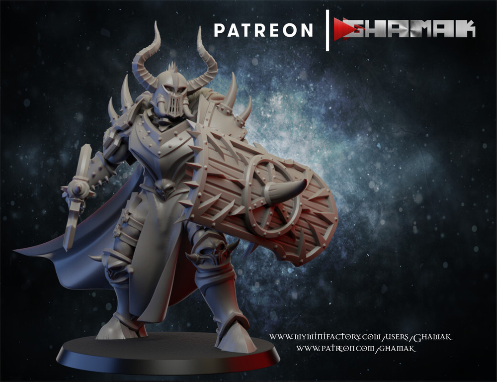Grand Alliance Chaos Everchosen and Slaves to Darkness Chaos Warrior Воитель Хаоса с топором и щитом миниатюра для dnd, днд, pathfinder, фентези, Настольная игра, НРИ, Варгейм, РПГ