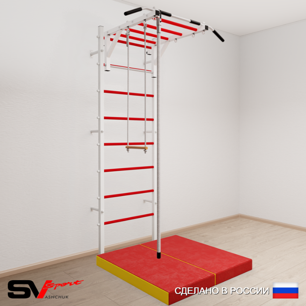 Шведская стенка Sv Sport усиленная 6354 (Турник рукоход/Канат/Трапеция/Мат 1м)