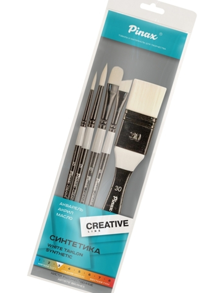 Набор кистей CREATIVE белая синтетика White Taklon 5 шт. АССОРТИ с флейцем set22-5pc