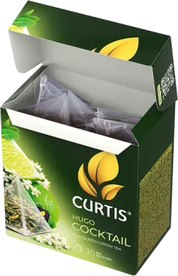 Curtis Hugo Cocktail, чёрный чай с ароматом бузины и мяты в пирамидках, 20 × 1,8г. Кёртис