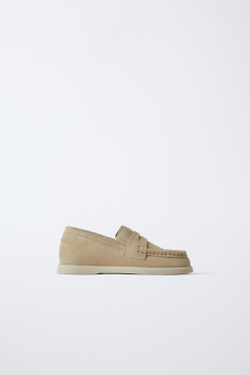ZARA КОЖАНЫЕ МОКАСИНЫ С КОНТРАСТНОЙ ДЕТАЛЬЮ, ПЕСОЧНО-КОРИЧНЕВЫЙ