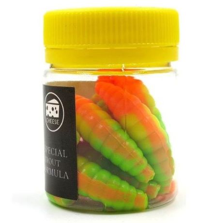 Форелевая силиконовая приманка COOL PLACE( магот) 1.6 цвет ЗЕЛЕНО-ОРАНЖЕВЫЙ СЫР продажа от 2 шт.