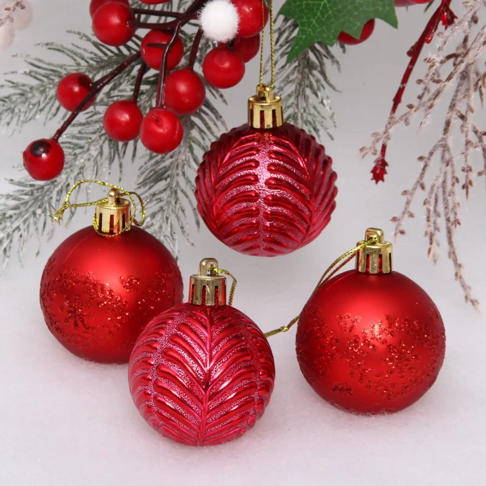 Новогодние шары 5 см (набор 4 шт) «Лесная тайна», красный