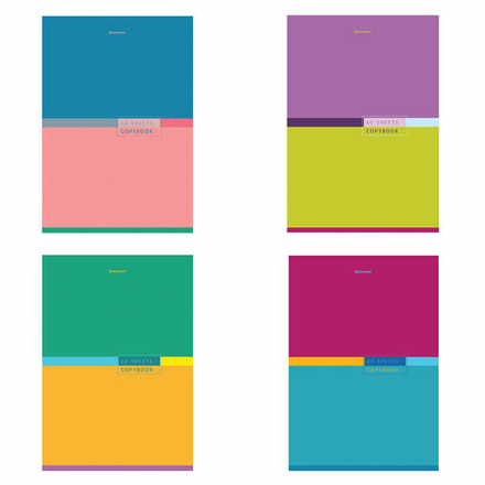 Тетрадь А4, 60 л., BRAUBERG, скоба, клетка, обложка картон, "Color", 404043, 4шт