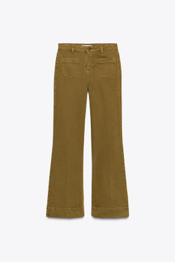 ZARA ДЖИНСЫ Z1975 С НАКЛАДНЫМИ КАРМАНАМИ И ВЫСОКОЙ ПОСАДКОЙ, ЦВЕТ ОЛИВКОВОГО МАСЛА