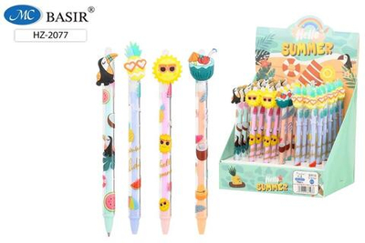 Авторучка гель пиши-стирай 0,5мм. синяя "Hello summer" ассорти (Basir)