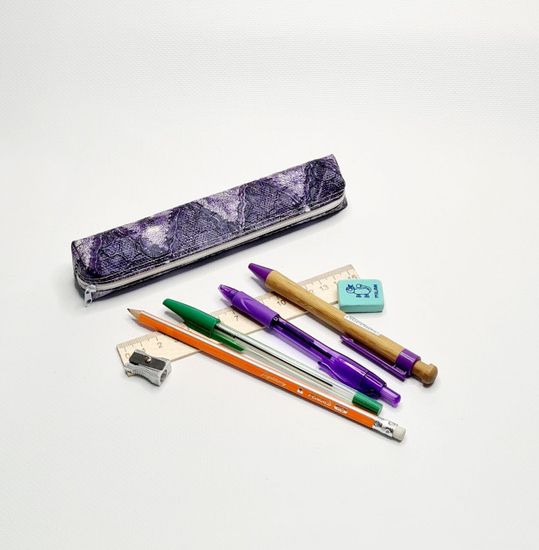 Школьный пенал с 2 отделениями, сиреневый, 11 предметов