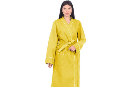 Халат вафельный Home One с кантом желтый 48