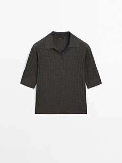 Massimo Dutti Поло из смесовой шерсти с узором «косы», антрацитово-серый