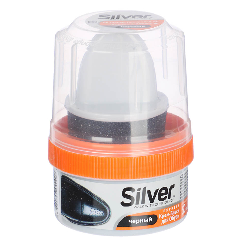 SILVER Крем-блеск для обуви, банка с губкой, 50мл, черный, 3005-01/2005-01