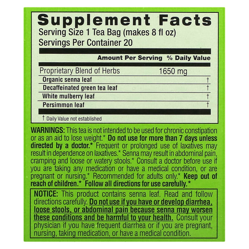 Triple Leaf Tea, диетический зеленый травяной чай, без кофеина, 20 чайных пакетиков, 33 г (1,16 унции)