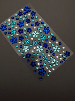 1843 Наклейки для ногтей, лица и тела микс с цветочками синие/голубые