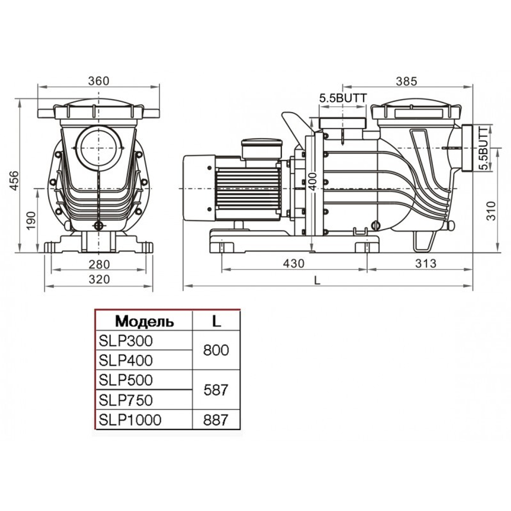 Насос SLP500 с префильтром 83-69 м³/час(12-8м), 3ф/380В, 3,75кВт/8,2A