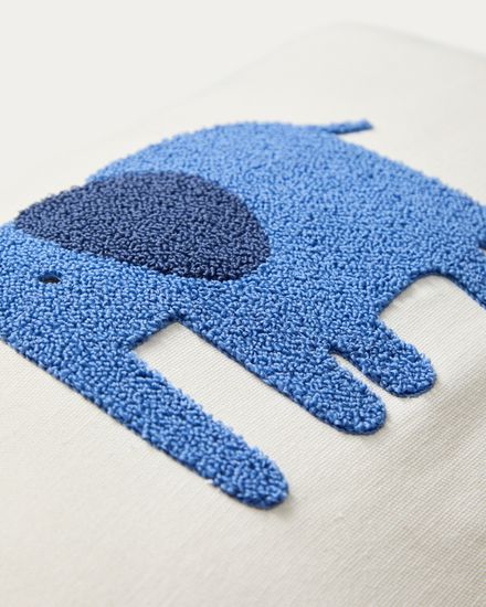 Чехол для подушки Tandani бежевый из хлопка с вышитым синим слоном 30 x 50 см