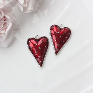 Подвеска Сердце с красной эмалью, 34*23 мм, родий, П944
