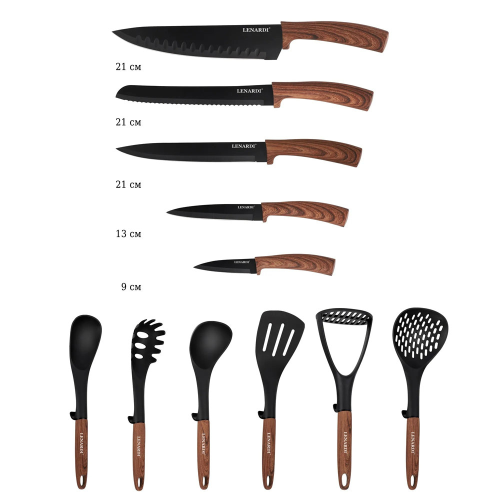 Набор ножей и кухонных принадлежностей 12 предметов на подставке, 196-035