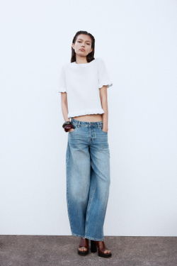 ZARA ТРИКОТАЖНЫЙ ТОП С ВОЛАНАМИ, БЕЛЫЙ