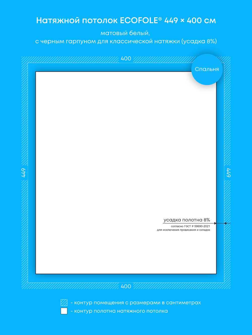 Матовый натяжной потолок 18 м2