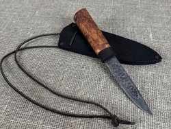 Якутский нож "Шейник", Дамасская сталь, рукоять мореная карельская берёза