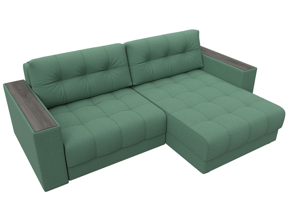 Диван угловой с декором Лига-049 НПБ, Амур 11 РОГОЖКА зеленый