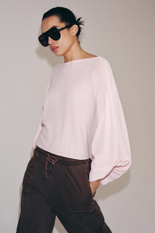 ZARA ТРИКОТАЖНЫЙ ТОП С ОБЪЕМНЫМИ РУКАВАМИ, ЦВЕТ РОЗОВОГО ДЕРЕВА