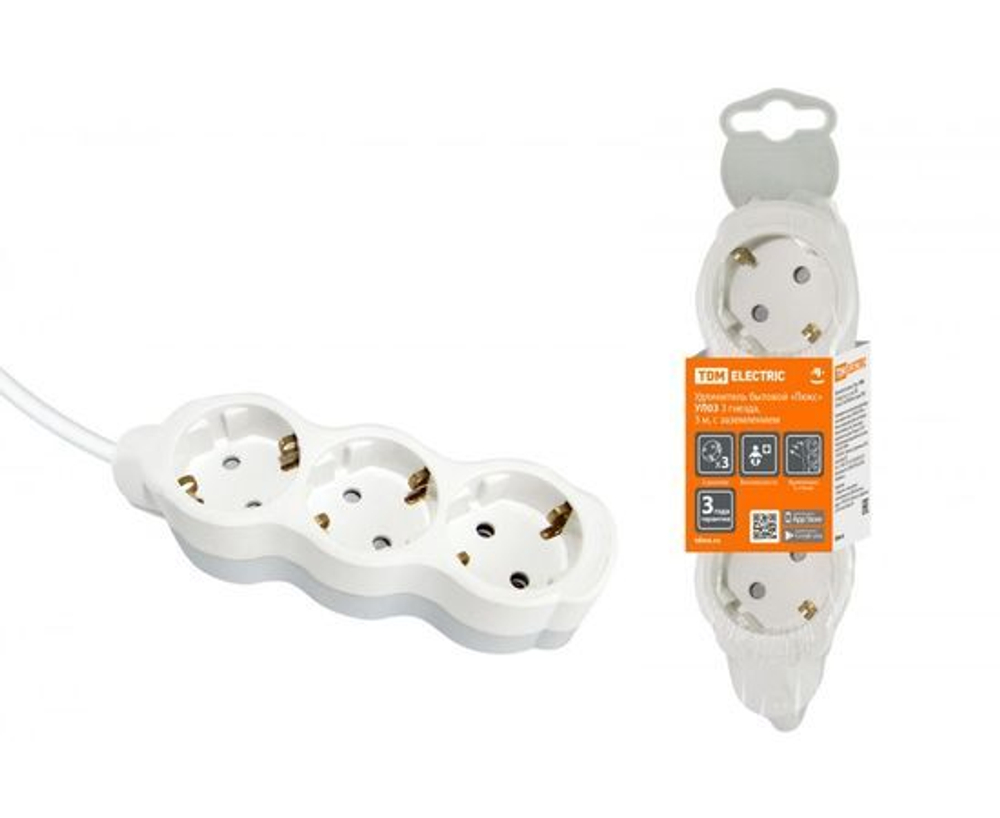 Удлинитель 3гн. 5м, с/з, з/ш, (ПВС 3х1) Люкс УЛ03 бело-серый TDM SQ1303-0234
