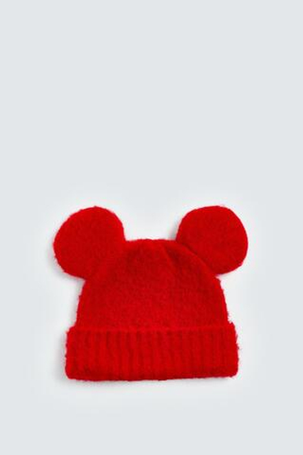 ZARA HARRY LAMBERT X DISNEY ТРИКОТАЖНАЯ ШАПКА С УШКАМИ MICKEY MOUSE, КРАСНЫЙ