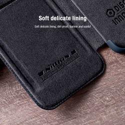 Кожаный чехол книжка черного цвета от Nillkin для Xiaomi Poco X4 Pro 5G, серия Qin Pro Leather с защитной шторкой для камеры