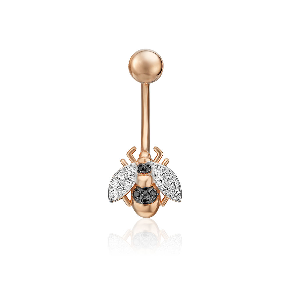 Пирсинг в пупок «Пчела» из красного золота с фианитами