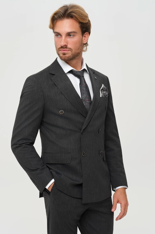 Мужской двубортный костюм (черный) Б68