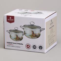 НАБОР КАСТРЮЛЬ ЭМАЛИРОВАННЫЙ, СЕРИЯ "FAMILY HOUSE" 4ПР. 2,0/2,8Л ДИА.18/20СМ