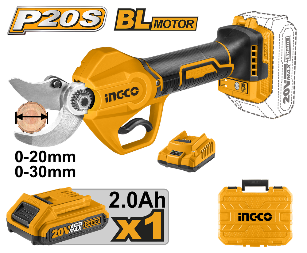 Аккумуляторный секатор INGCO CSSLI203083 INDUSTRIAL 20 В 20/30 мм 1x2 Ач