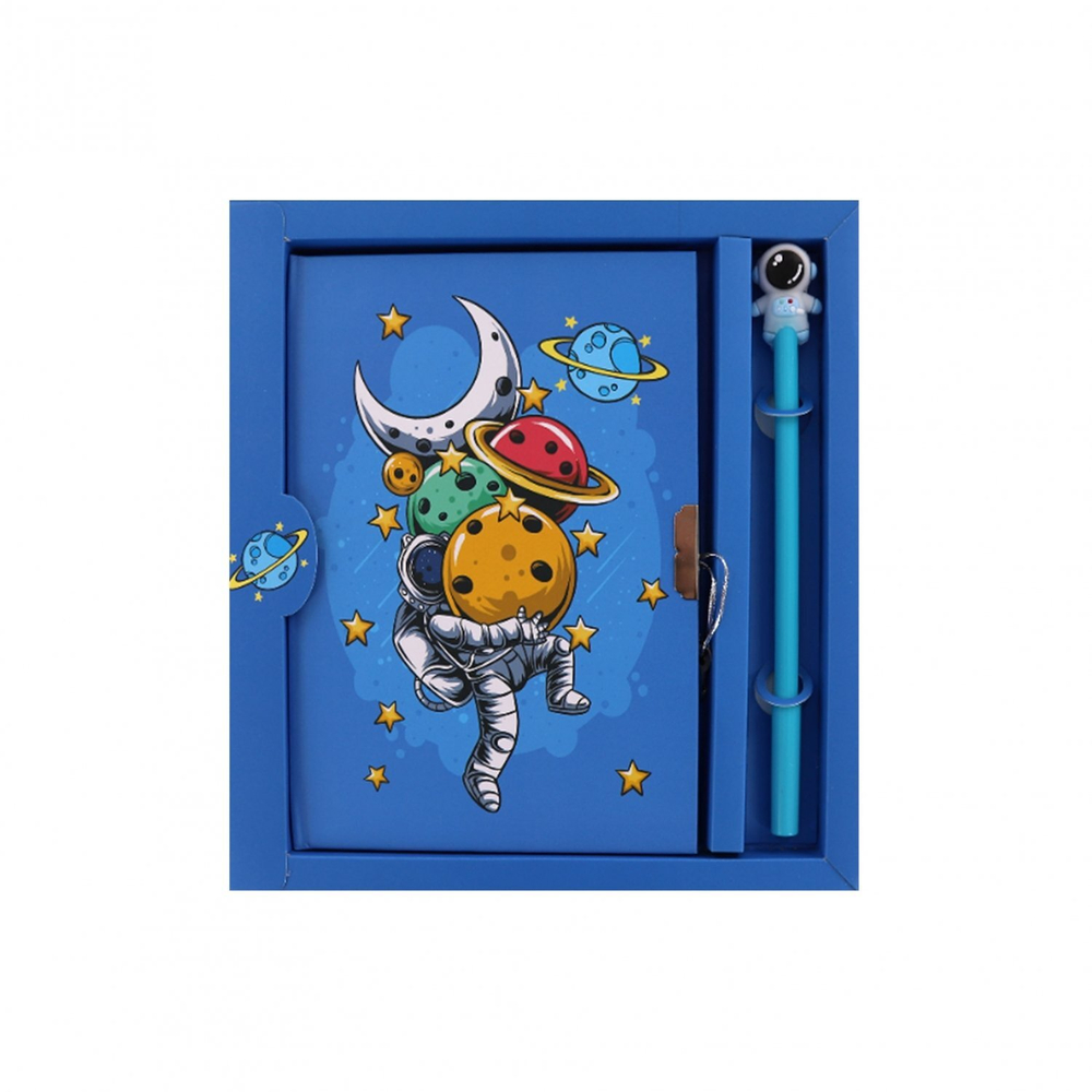 Записная книжка в футляре, 20,5 см * 21,0 см, 7БЦ, Alingar, мат. ламинация, ручка, замочек, клетка, 48 л., "Космос, вселенная в руках"