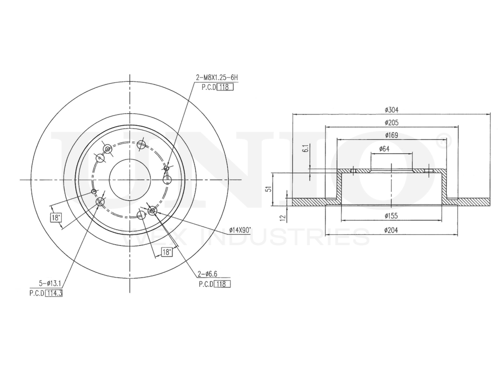 Диск тормозной задний UNIO BRD-20593